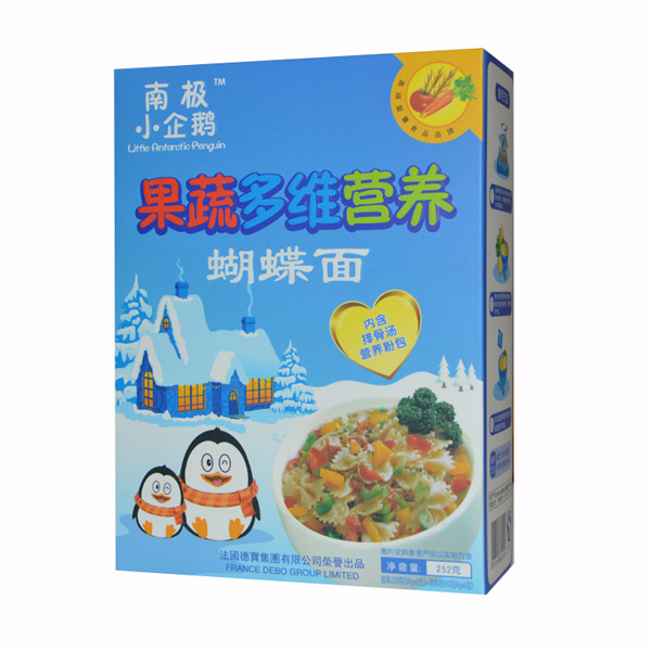  南極小企鵝果蔬多維營養(yǎng)蝴蝶面豎盒252g