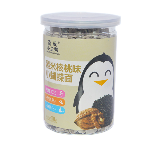  南極小企鵝蝴蝶面黑米核桃味新品罐裝