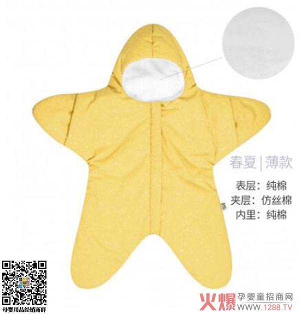 西班牙baby-bites-小海星睡袋-黃色春夏薄款.jpg