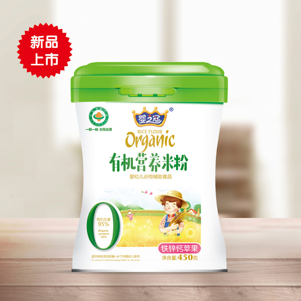  嬰之冠有機(jī)營養(yǎng)米粉 鐵鋅鈣蘋果 聽裝