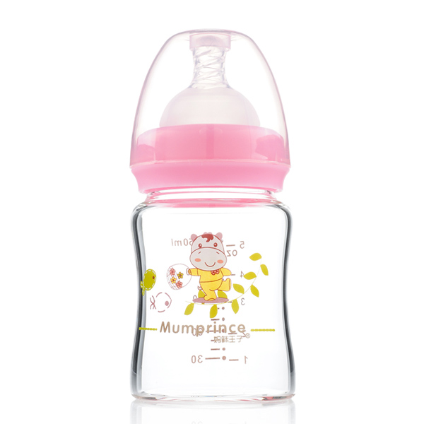  媽咪王子晶鉆玻璃寬口奶瓶150ML粉色