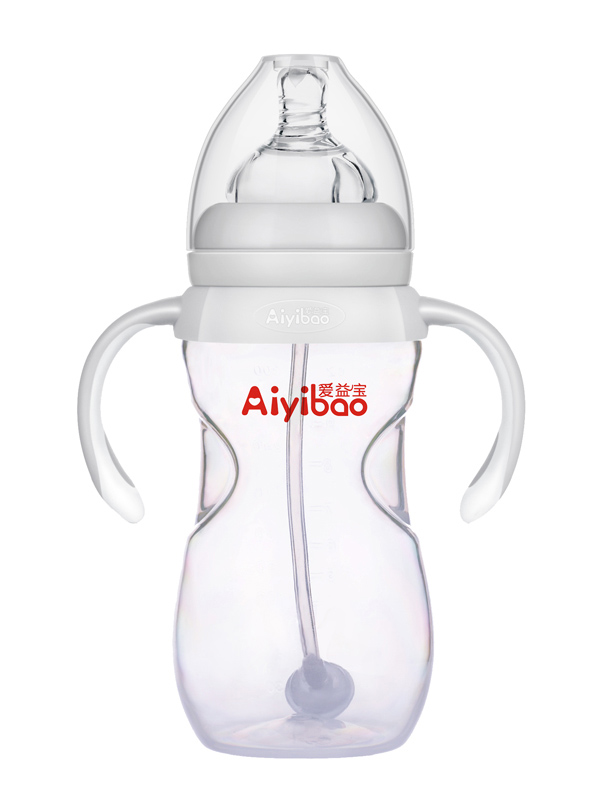  愛益寶弧形有柄自動(dòng)pp奶瓶300ml 灰色
