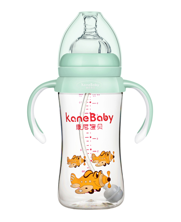  康尼宝贝宽口弧形有柄自动PA奶瓶300ml