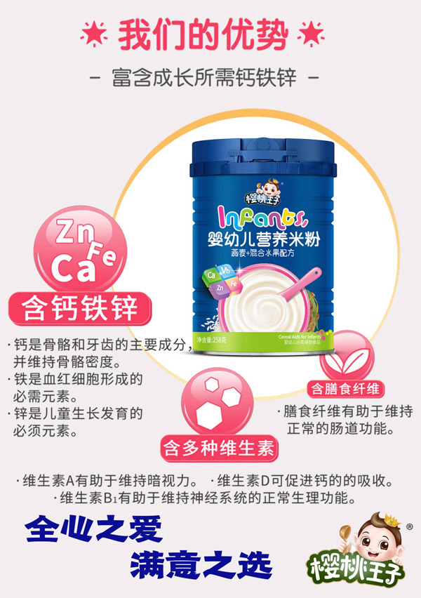  樱桃王子婴幼儿营养米粉 燕麦+混合水果配方 详情图
