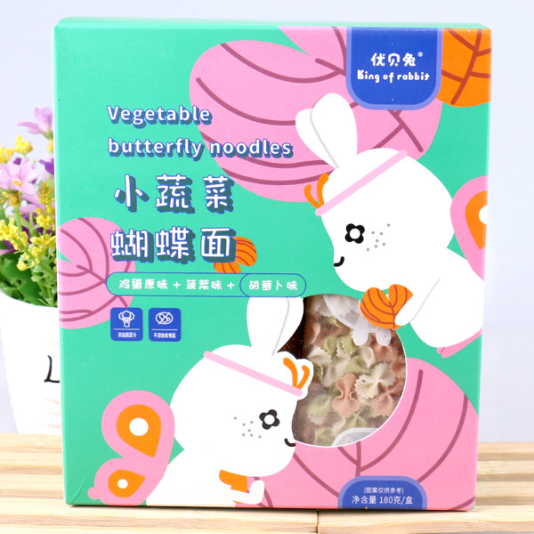  优贝兔小蔬菜蝴蝶面-鸡蛋原味+菠菜味+胡萝卜味