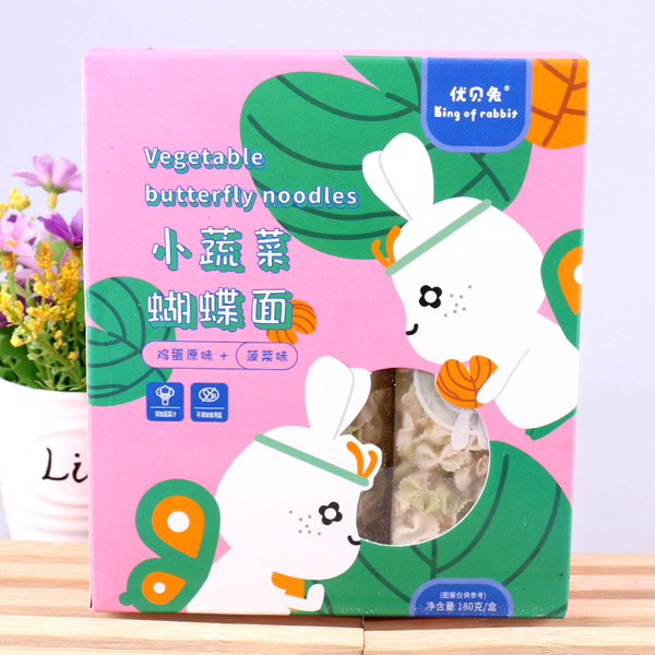  优贝兔小蔬菜蝴蝶面-鸡蛋原味+菠菜味