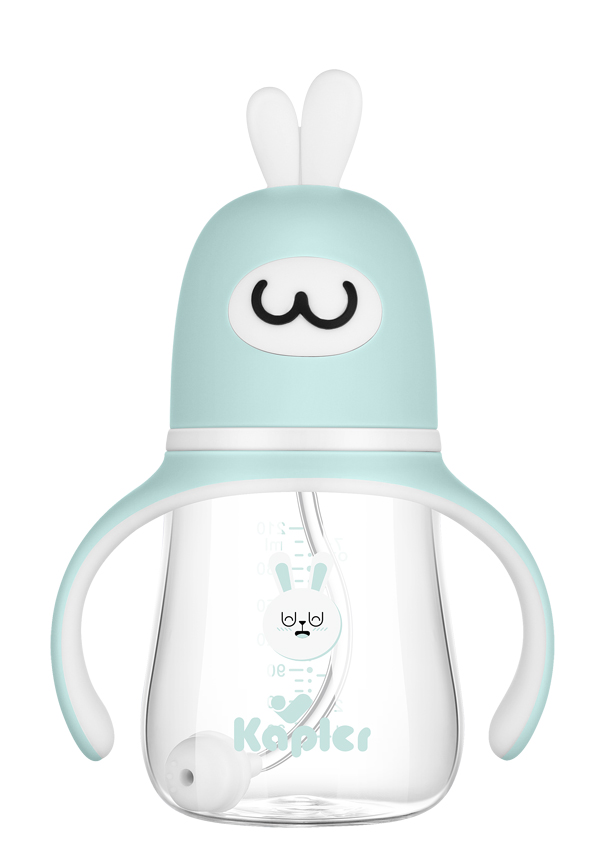  康喂兒趣萌兔玻璃 寬口奶瓶210ML 藍色