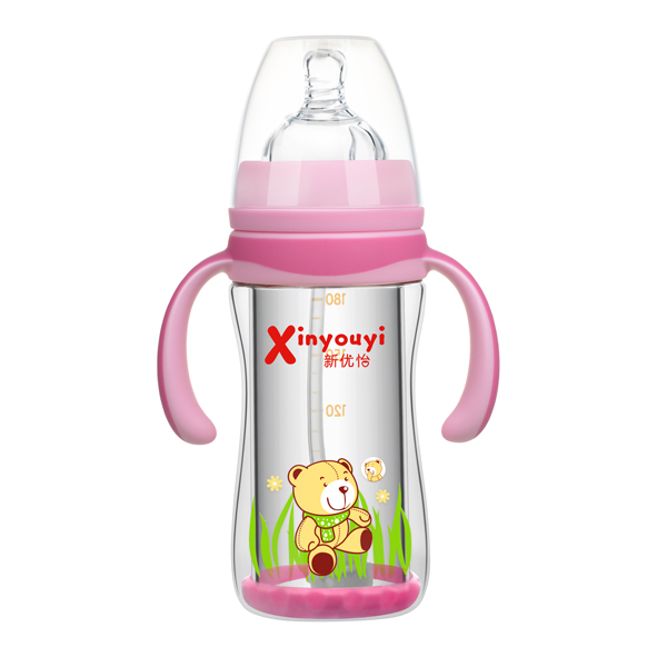   新優(yōu)怡雙層防爆玻璃奶瓶180ml 紅色