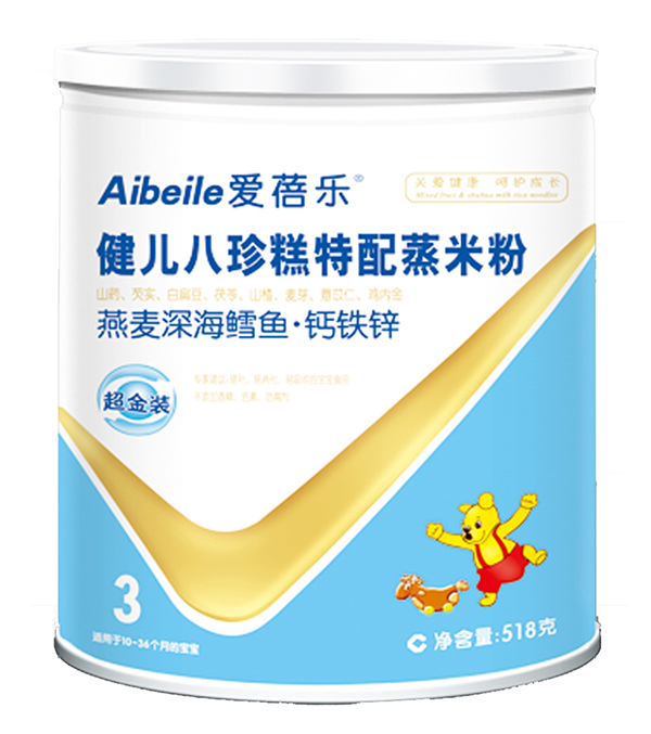  愛蓓樂健兒八珍糕特配蒸米粉(大圓型鐵罐) 燕麥深海鱈魚鈣鐵鋅
