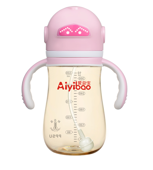 爱益宝宽口机器人型PPSU奶瓶 粉色