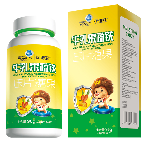 優(yōu)諾冠牛乳果蔬鐵壓片糖果