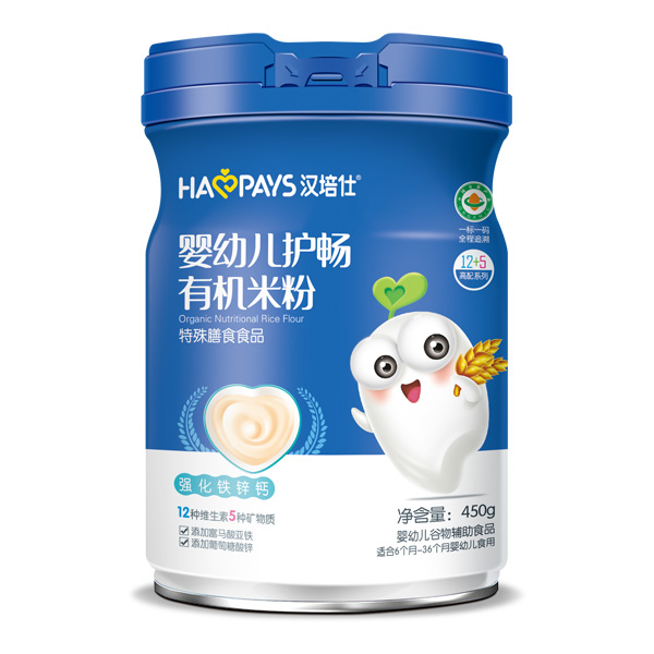  汉培仕婴幼儿护畅有机米粉-强化铁锌钙罐装