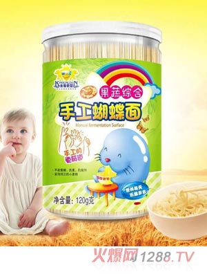 金盾愛(ài)嬰手工果蔬綜合蝴蝶面-手工紫薯西紅柿雞蛋胡蘿卜發(fā)酵面120g