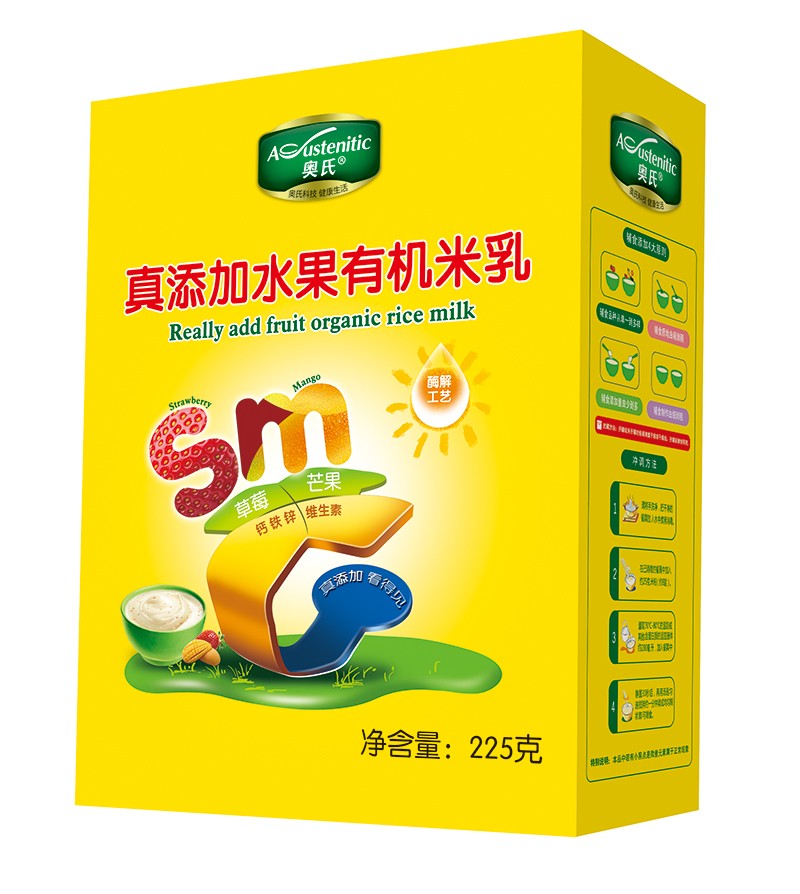  奧氏真添加水果有機(jī)米乳 225克盒裝