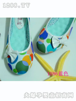倩百合蓝色花纹孕妇鞋