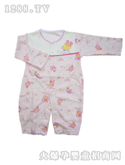 安婴宝粉色条纹连体衣