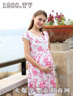 孕美孕妇装白底红花连衣裙|杭州孕美服饰有限