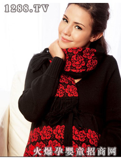 君心外出服秋裝針織黑色紅花