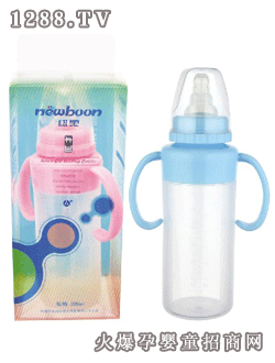 纽宝带柄大直身硅胶奶瓶