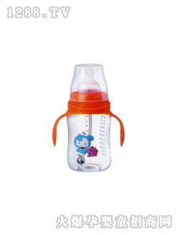 快乐宝儿双柄自动奶瓶红色