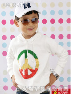 开心宝贝白色男童秋衣