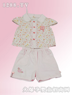 安婴宝粉红婴儿短袖套装