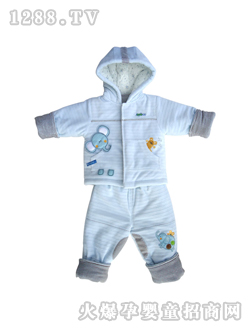 安婴宝蓝色前开连帽套