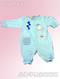 安婴宝蓝色婴儿哈衣