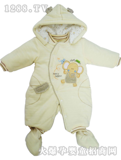 安婴宝偏开襟带帽哈衣
