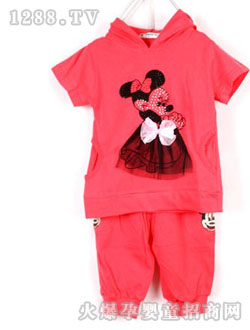 棉童米奇图款短袖连帽套装