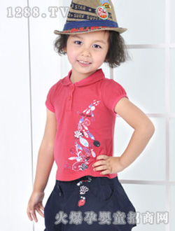 小猪班纳女童反领短袖针织衫