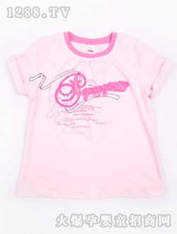 小猪班纳浅色圆领短袖针织衫