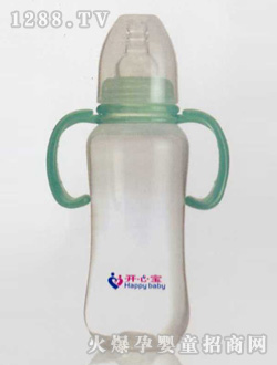开心宝绿色双柄高腰奶瓶