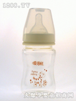 宽口晶钻玻璃奶瓶150mL红色