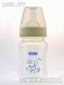 宽口晶钻玻璃奶瓶150mL蓝色
