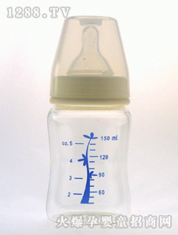 宽口晶钻玻璃奶瓶150mL蓝树