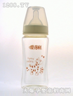 宽口晶钻玻璃奶瓶240mL红色