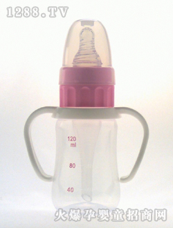 实感带柄防呛PP奶瓶120mL红刻度