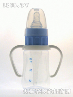 实感带柄防呛PP奶瓶120mL蓝刻度