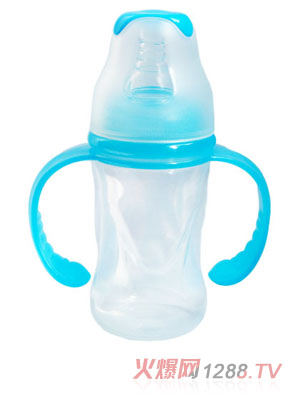亲恩4安标口花型双柄PP奶瓶（兰色）
