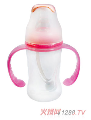 亲恩4安标口花型双柄自动PP奶瓶（粉红）
