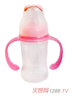 亲恩4安标口径花型双柄PP奶瓶（粉红）