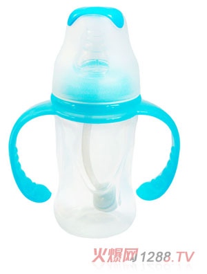 亲恩4安标口径花型双柄自动PP奶瓶（兰色）