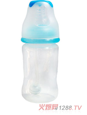 亲恩4安标口径花型自动PP奶瓶（兰色）