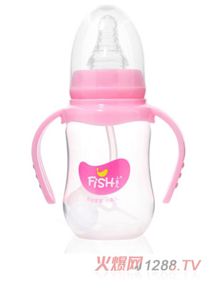 小鱼儿PP双柄自动奶瓶150ml粉色