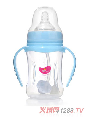 小鱼儿PP双柄自动奶瓶210ml蓝色