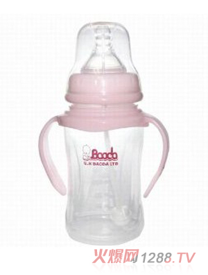 宝德双柄PP奶瓶240ml粉