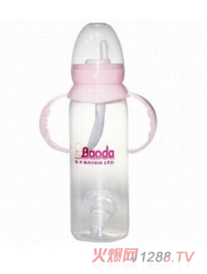 宝德双柄直身PP奶瓶240ml粉