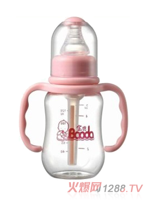 宝德双柄PP奶瓶125ml粉