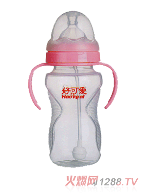 好可爱宽口吸管手柄弧形奶瓶
